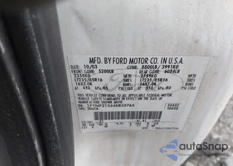 2004 Ford F-250 Xl/Xlt z USA, uszkodzony, nr VIN 1FTNF21S44EB35765